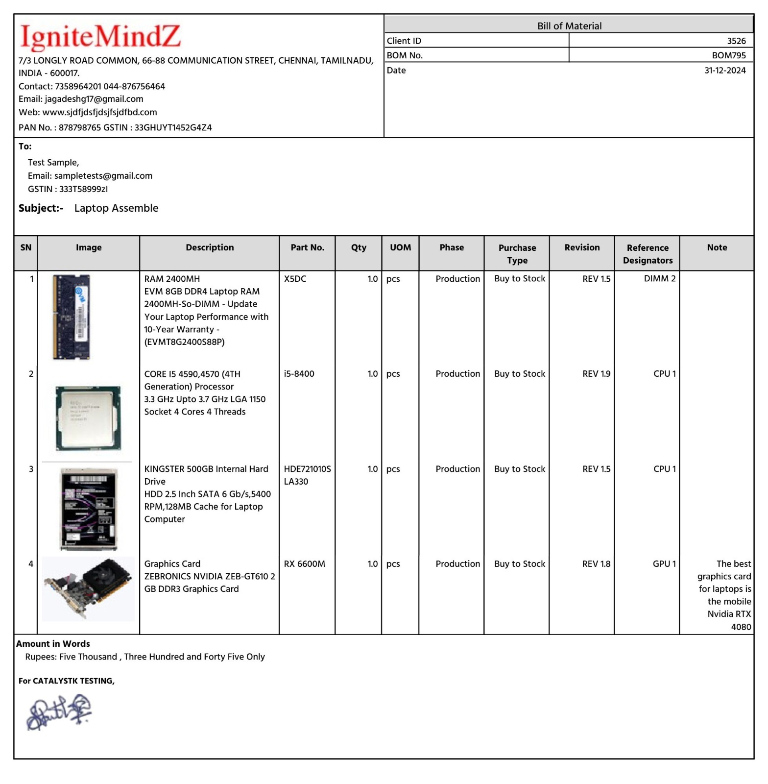 BOM (Bill of Materials) with image