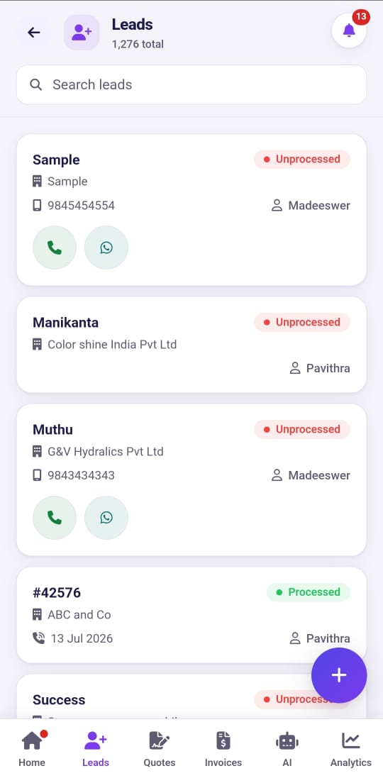 Leads app — CatalystK mobile lead management