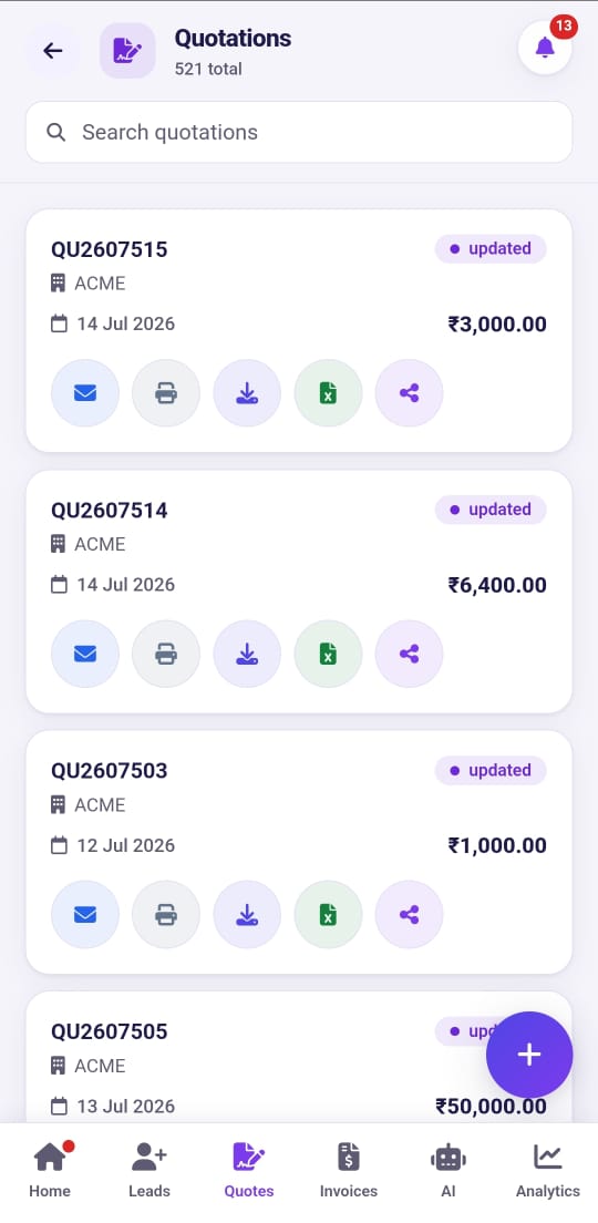 Quotation app — CatalystK quotations on mobile